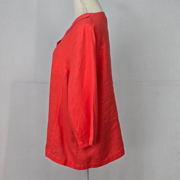 Mosaic USA Womens M Linen Coral Red Orange 3/4 Sleeve Lagenlook Tunic Top Blouse - Picture 2 of 10